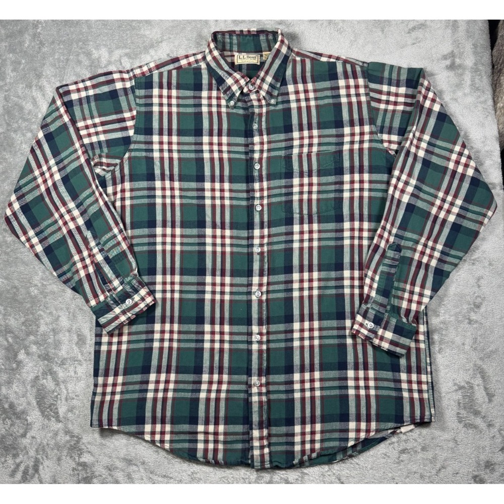 L.L. Bean Flannel Shirt Mens Large Tall Vintage Made USA Plaid Long Sleeve C897